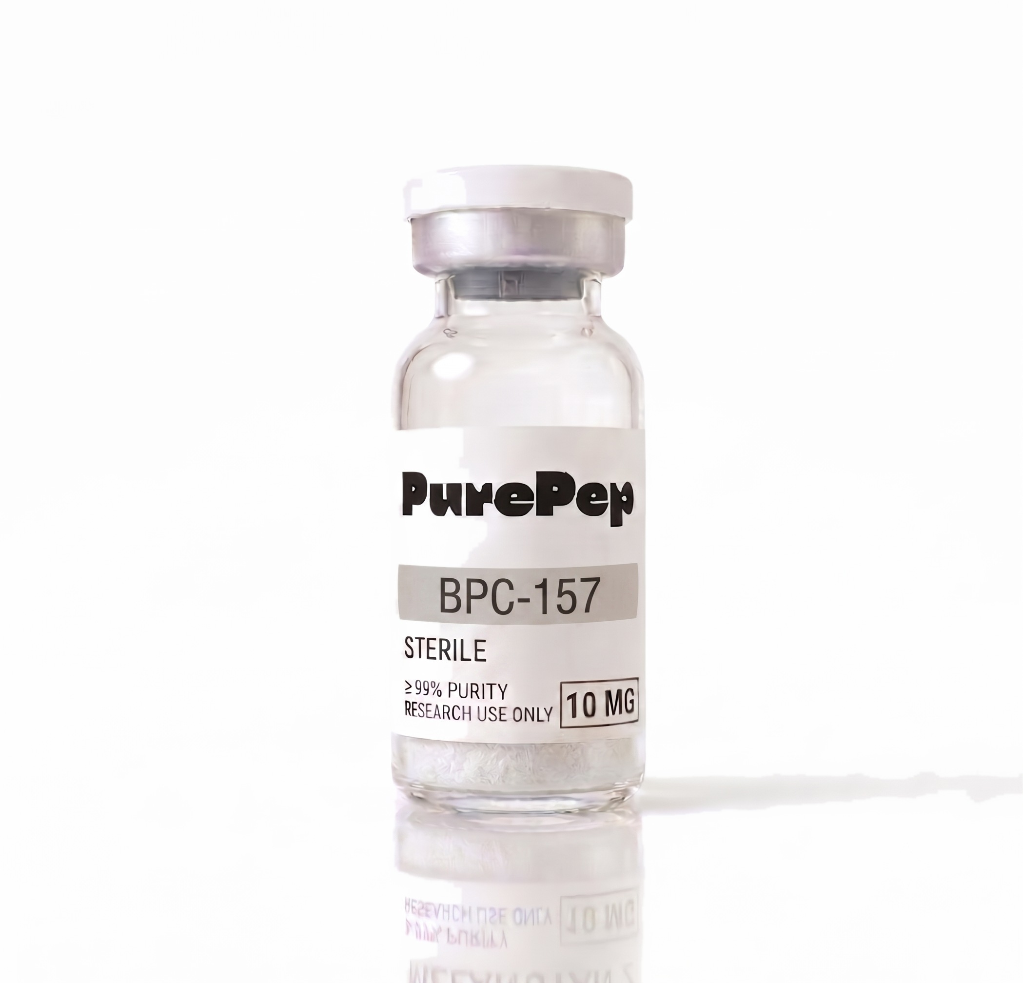 Flacon BPC-157 PurePep, étiquette verte, pureté HPLC ≥98%