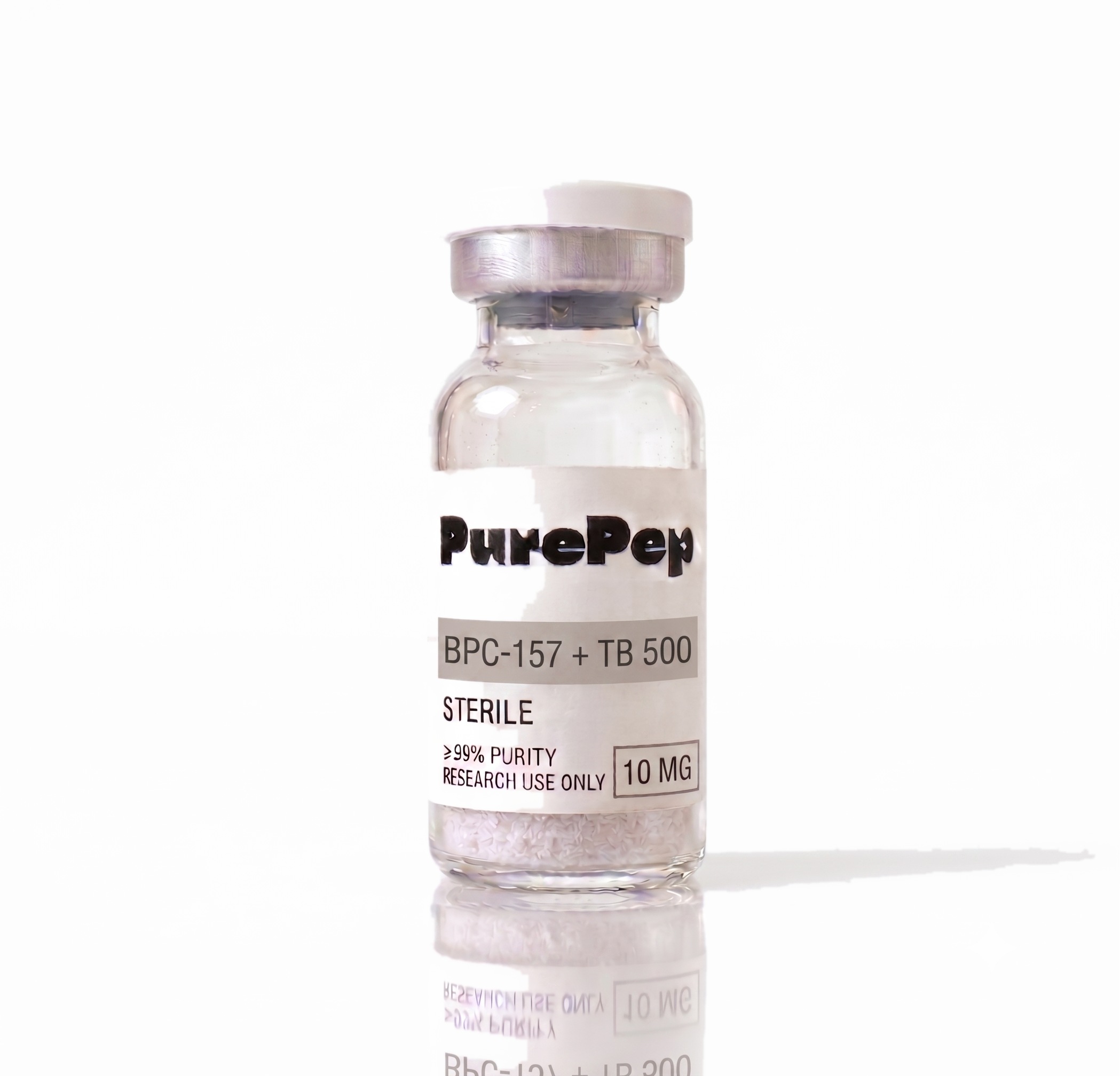 Flacon BPC-157/TB-500 PurePep, étiquette verte, pureté HPLC ≥98%