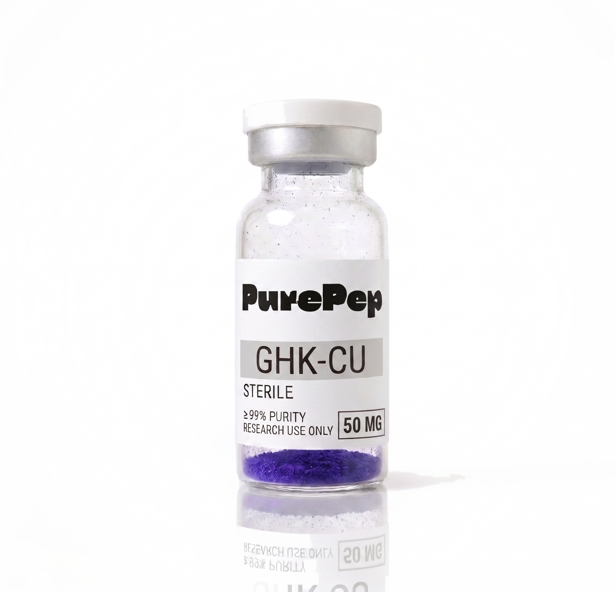 Flacon GHK-Cu PurePep, étiquette verte, pureté HPLC ≥98%
