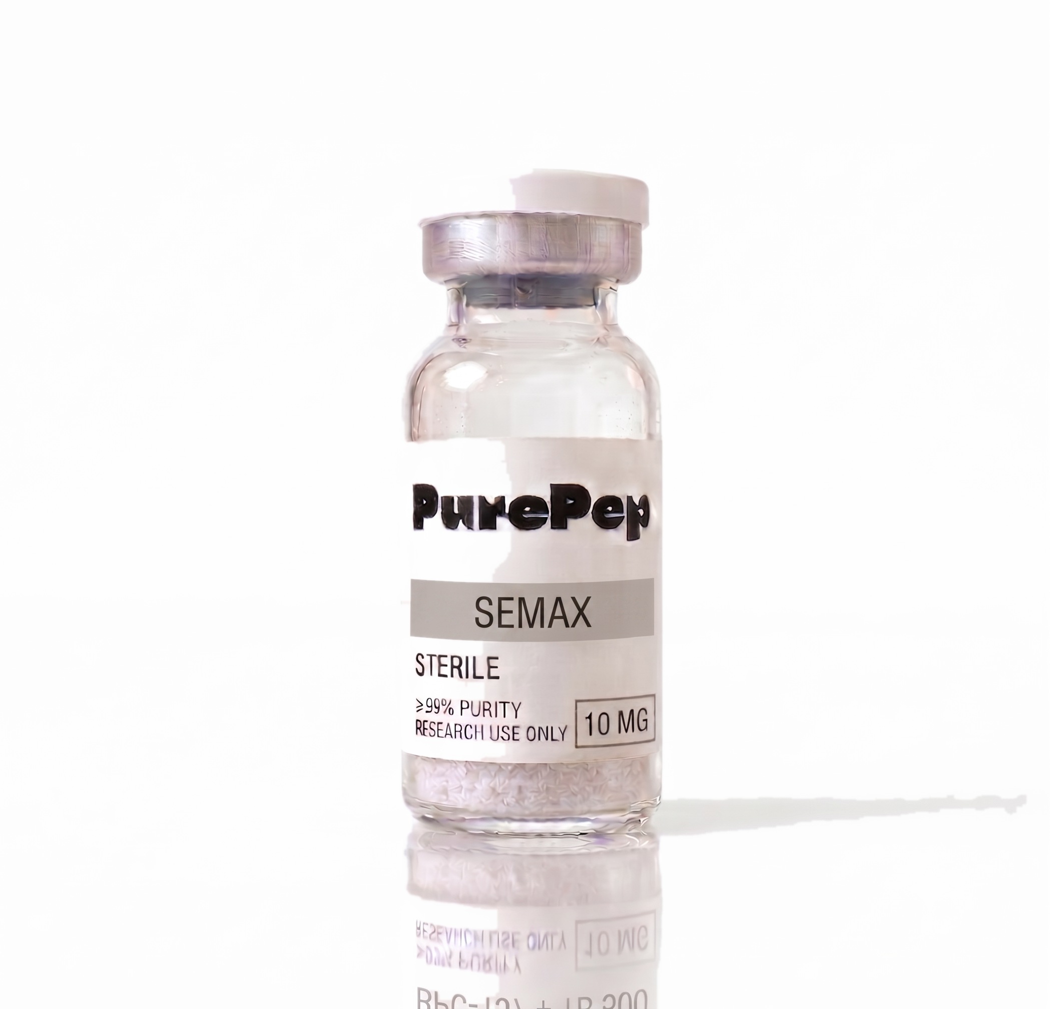 Flacon Semax 10mg PurePep, étiquette verte, pureté HPLC ≥98%